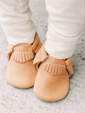 Freshly Picked Genuine LeatherTan Fringe Moccasins for Infant/Walker